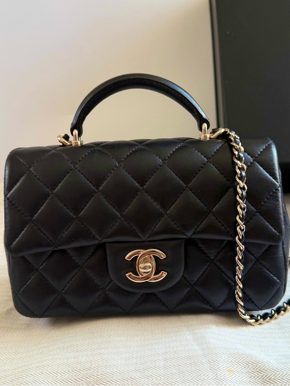 Chanel Classic Mini Rectangular Top Handle Quilted Lambskin Gold tone hardware - Picture 2 of 16